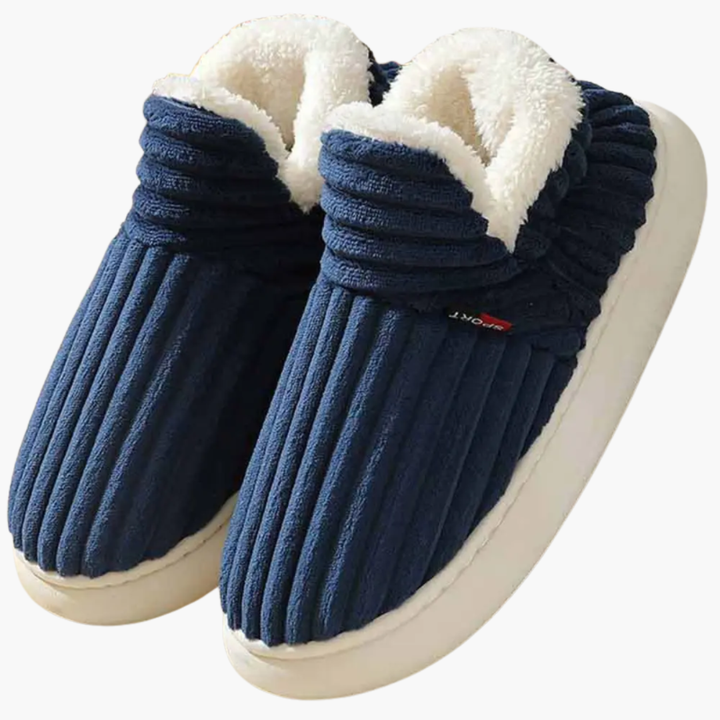 Warm women's slip-on bootie slippers with ribbed texture. Ideal for home comfort & cozy indoor loungewear.