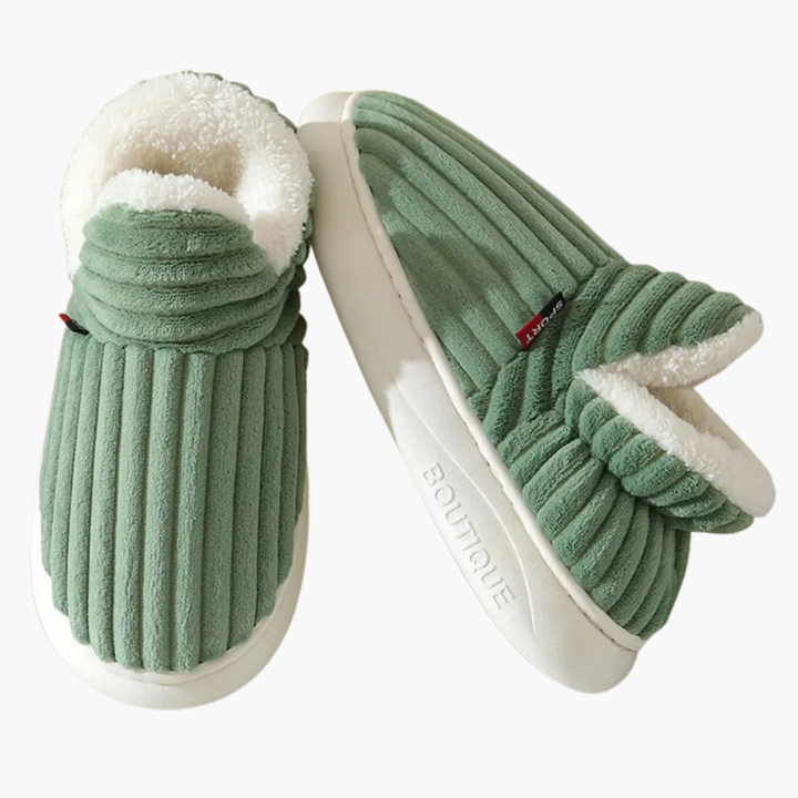 Chic ribbed women's indoor bootie slippers. Ultra-cozy loungewear perfect for warm home comfort.