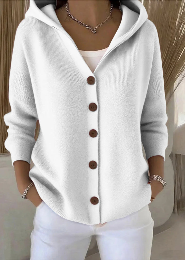 Relaxed fit women's hooded long-sleeve cardigan. An ideal fall & winter layering piece for cozy fashion.