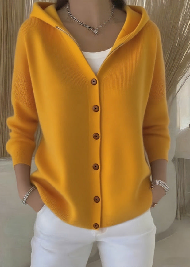 Comfortable women's hooded button-up sweater. Relaxed fit for spring outfits & casual everyday wear.