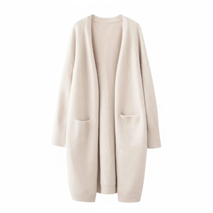 Effortless women's long open front cardigan, a cozy knit layering piece for versatile fall & winter style.