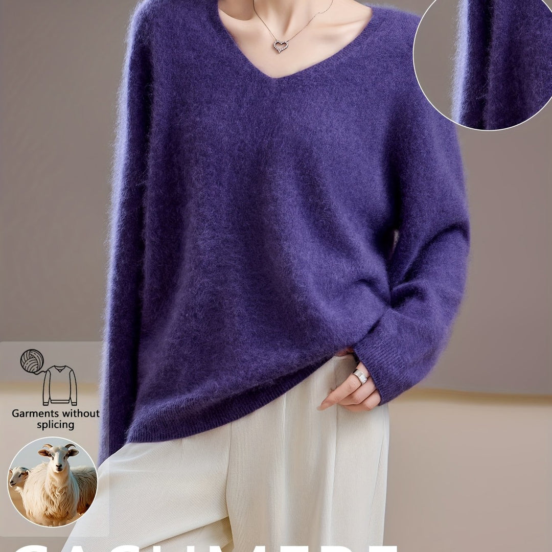 Effortless women's oversized V-neck sweater, a cozy autumn fashion piece for daily wear.