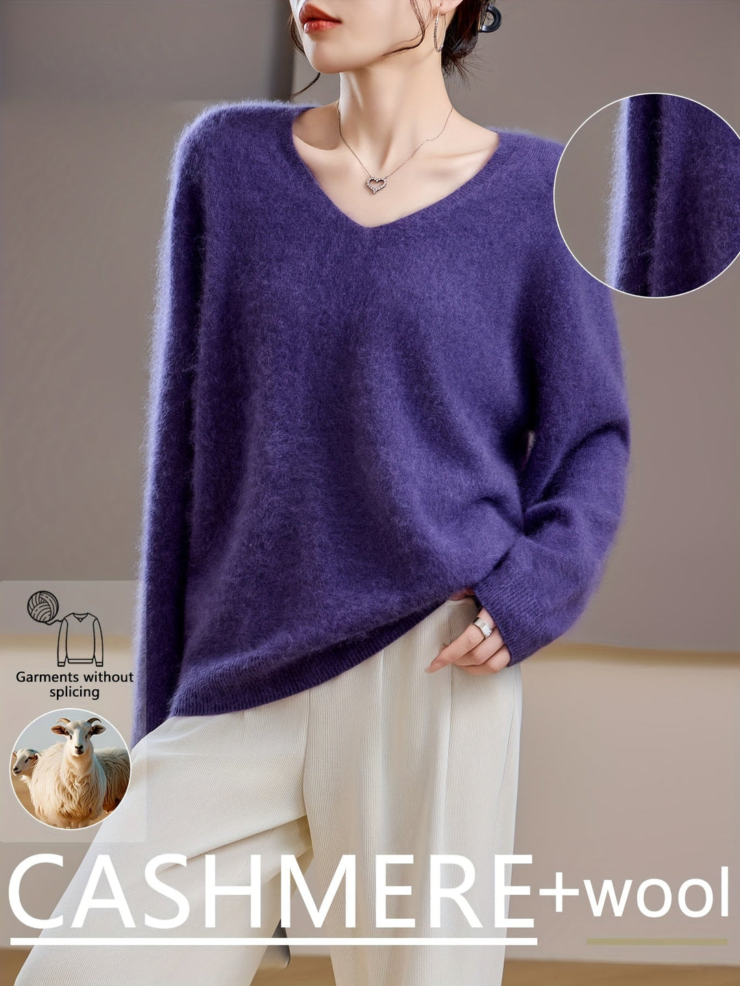 Versatile women's V-neck sweater, an oversized layering piece for effortless autumn style.