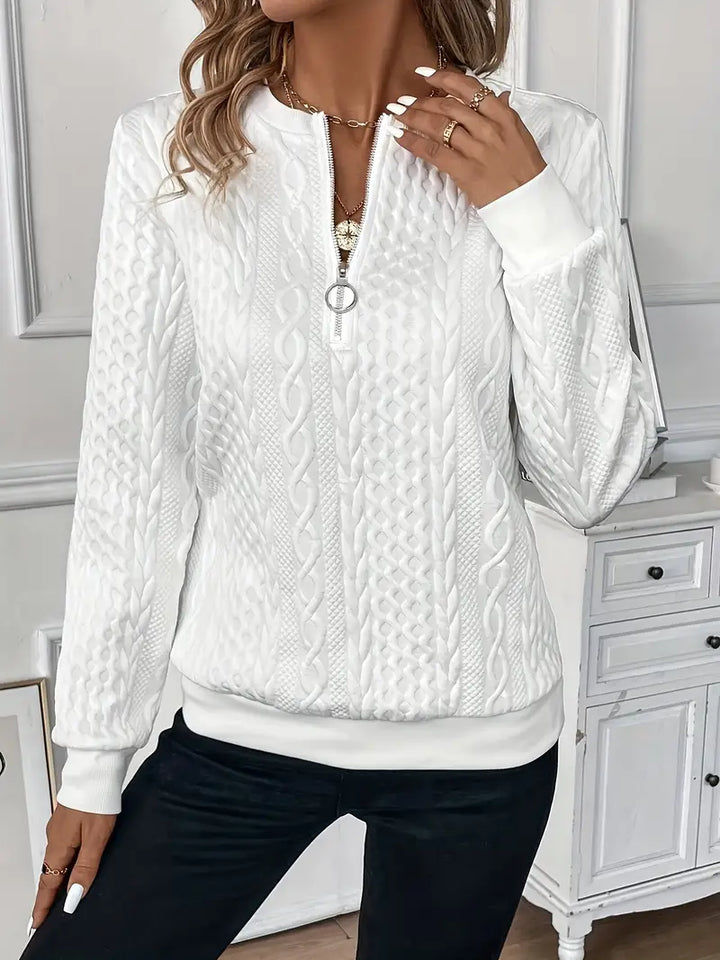Ultra-comfortable women's zippered sweater, a warm & cozy long sleeve top for daily wear.