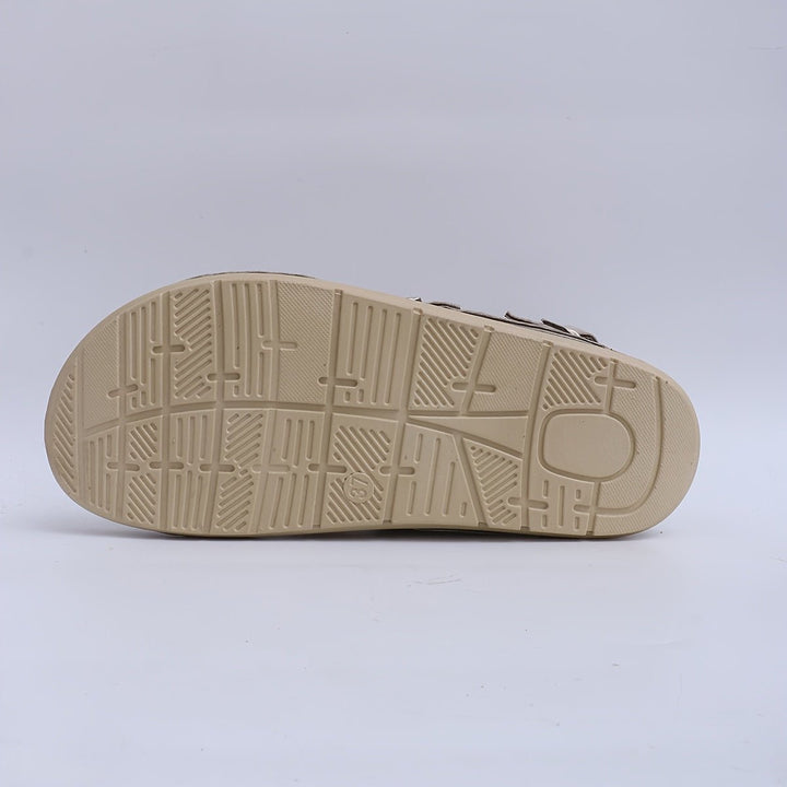 Comfortable coffee brown women's platform sandals with cross-straps for everyday wear.