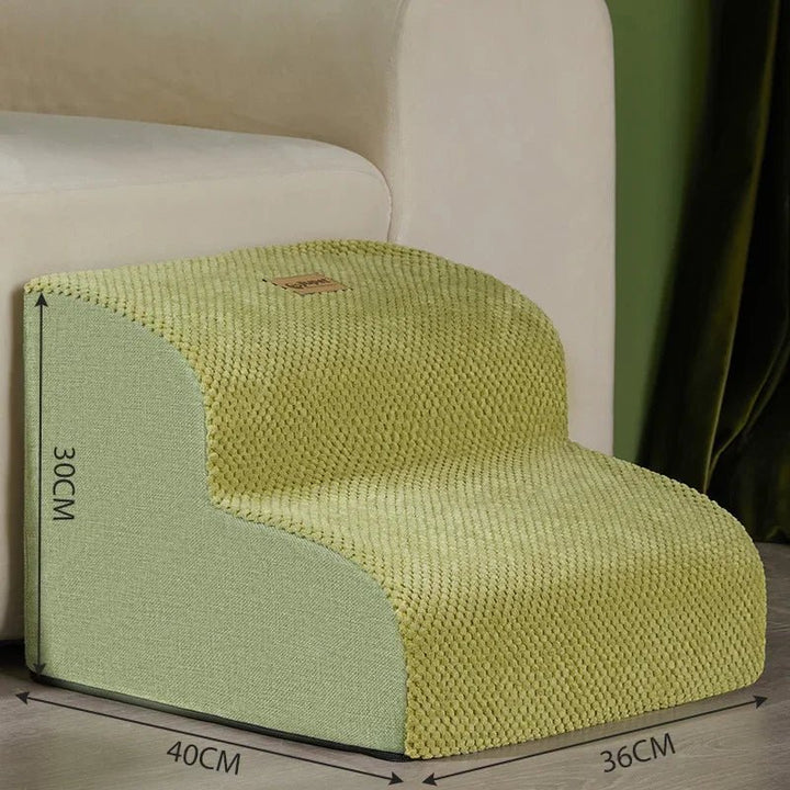 Soft dog stairs for puppies, small dogs & cats. Features cushioning for joint support & easy access to sofa.