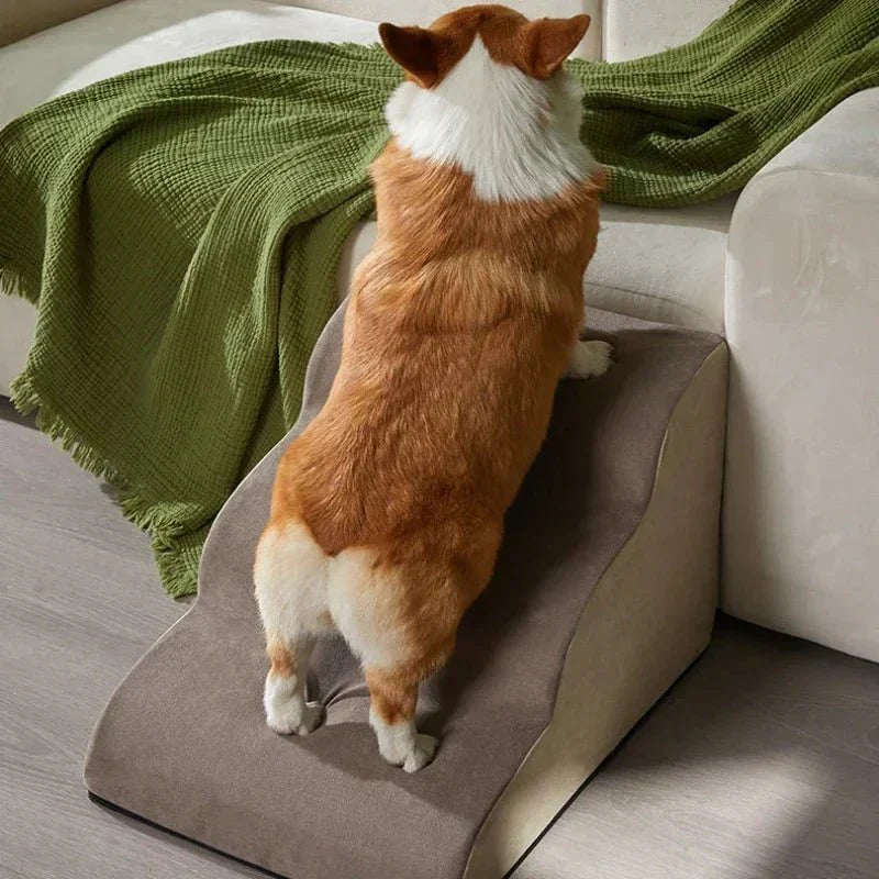 Ergonomic cushioned pet stairs for small dogs, cats & senior pets, providing safe and comfortable access.