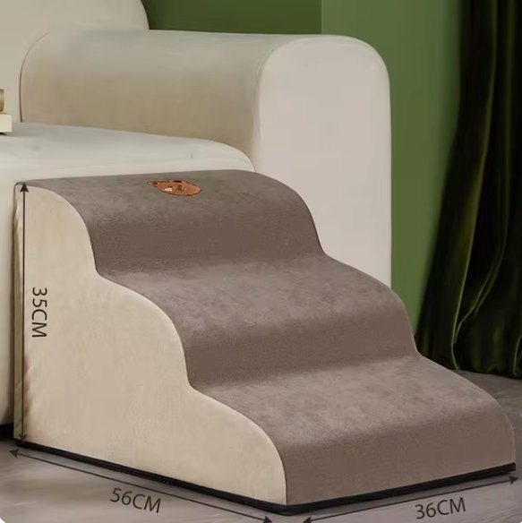 Pet stairs with washable cover, offering comfortable steps & joint support for small dogs and cats.