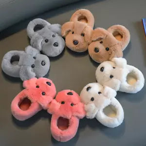 Warm fall/winter puppy slippers for boys & girls. Plush children's footwear ensures cozy comfort and non-slip fun.