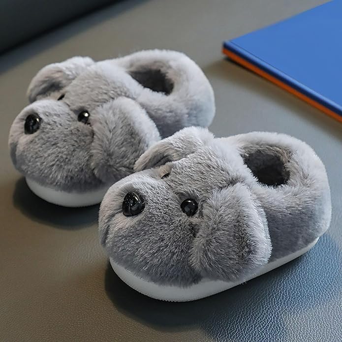Soft brown puppy slippers for kids. Non-slip, warm, and cozy comfort footwear suitable for all children.