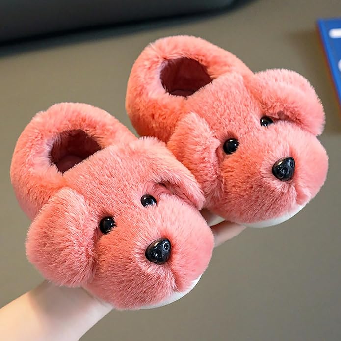 Kids' cozy puppy slippers with non-slip grip for safe indoor & outdoor play. Warm and comfortable children's footwear.