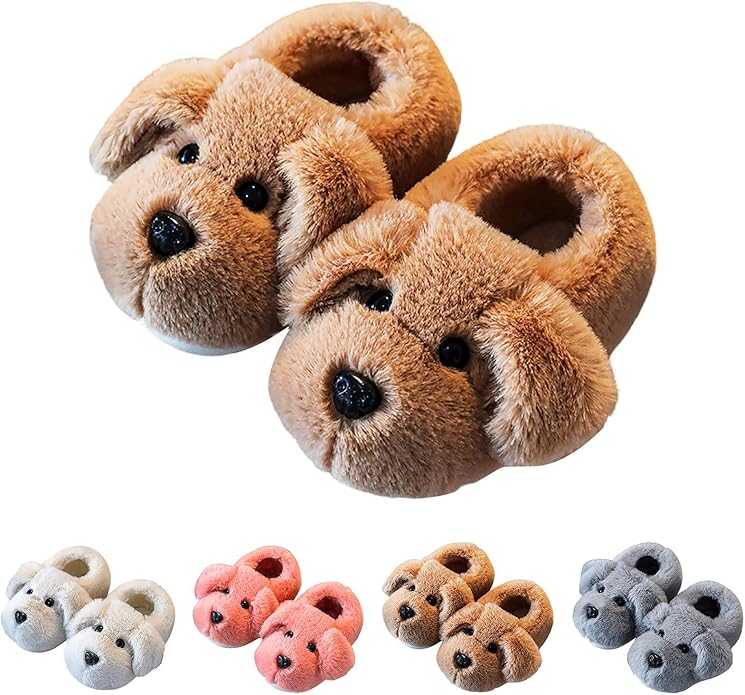 Fun and cozy puppy slippers for kids. Non-slip indoor/outdoor children's footwear for cute animal comfort.