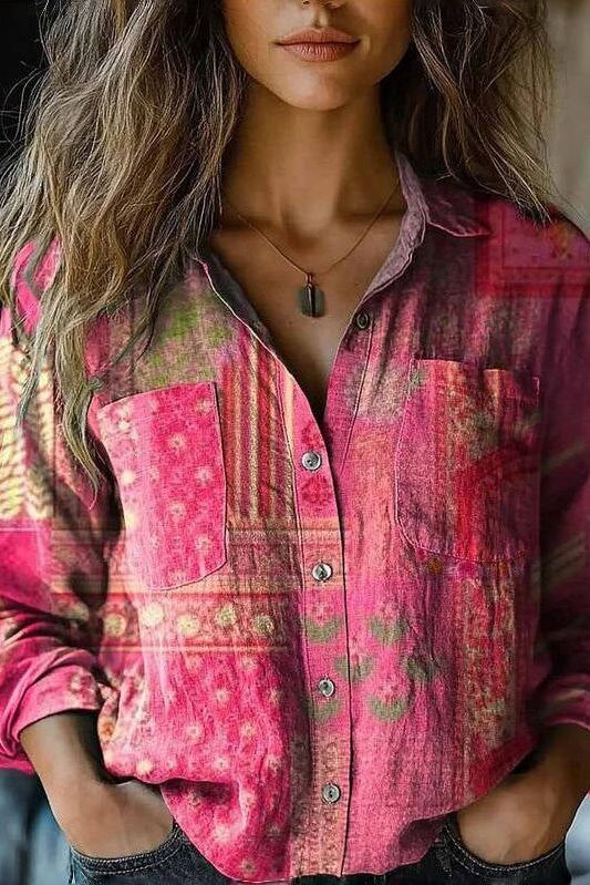 Women's green shine long sleeve blouse. Relaxed fit, comfortable and elegant for versatile everyday or work wear.