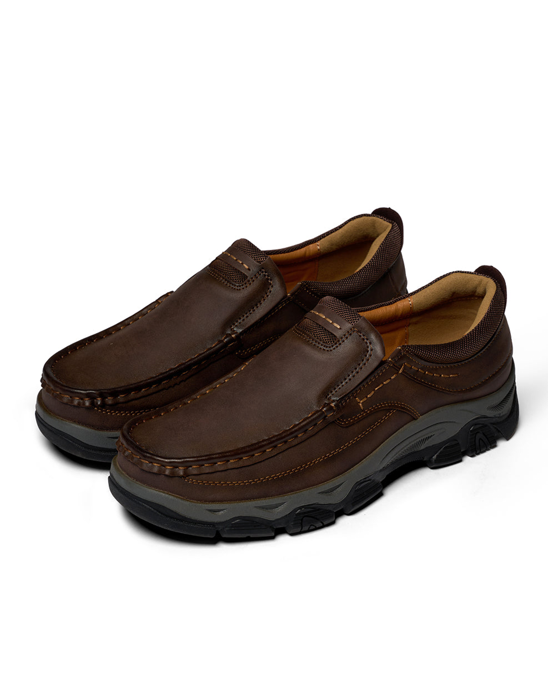 Dakota Men's brown leather casual loafers, slip-on comfort shoes for everyday wear