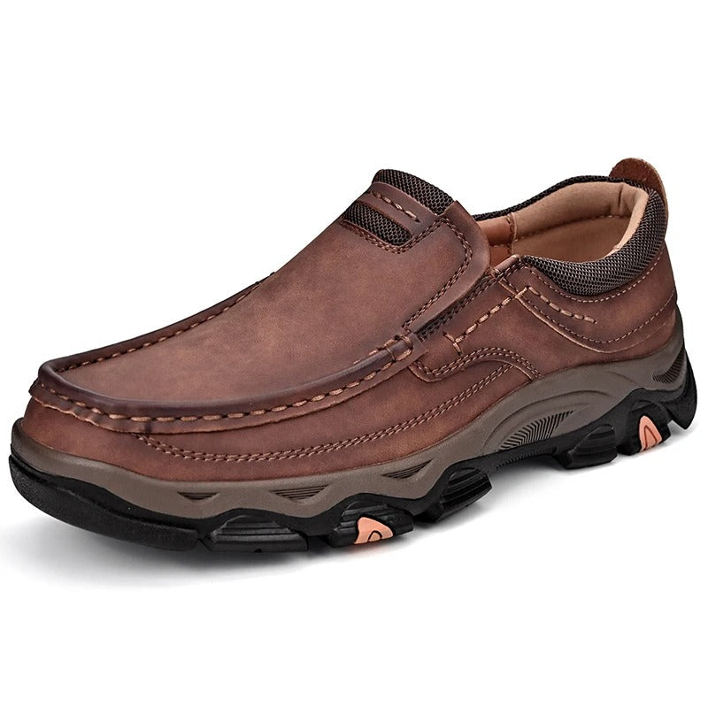 Dakota men's brown leather loafers on a neutral background, product shot