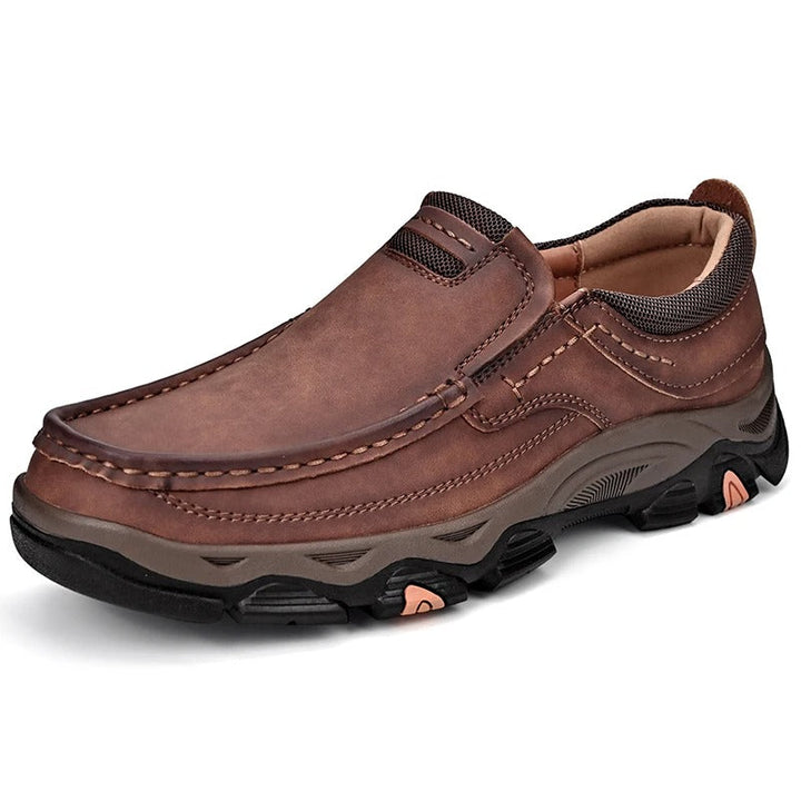 Dakota men's brown leather loafers on a neutral background, product shot
