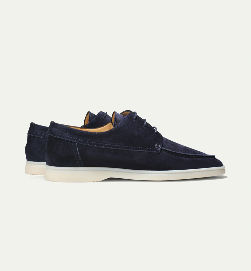 Versatile men's beige lace-up loafers, rounded toe for modern look, suitable for dress or casual shoes.