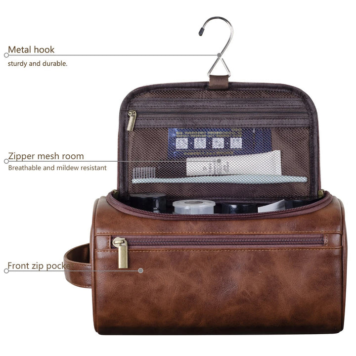 Black men's luxury travel toiletry bag with waterproof lining. Perfect dopp kit for a compact grooming kit.