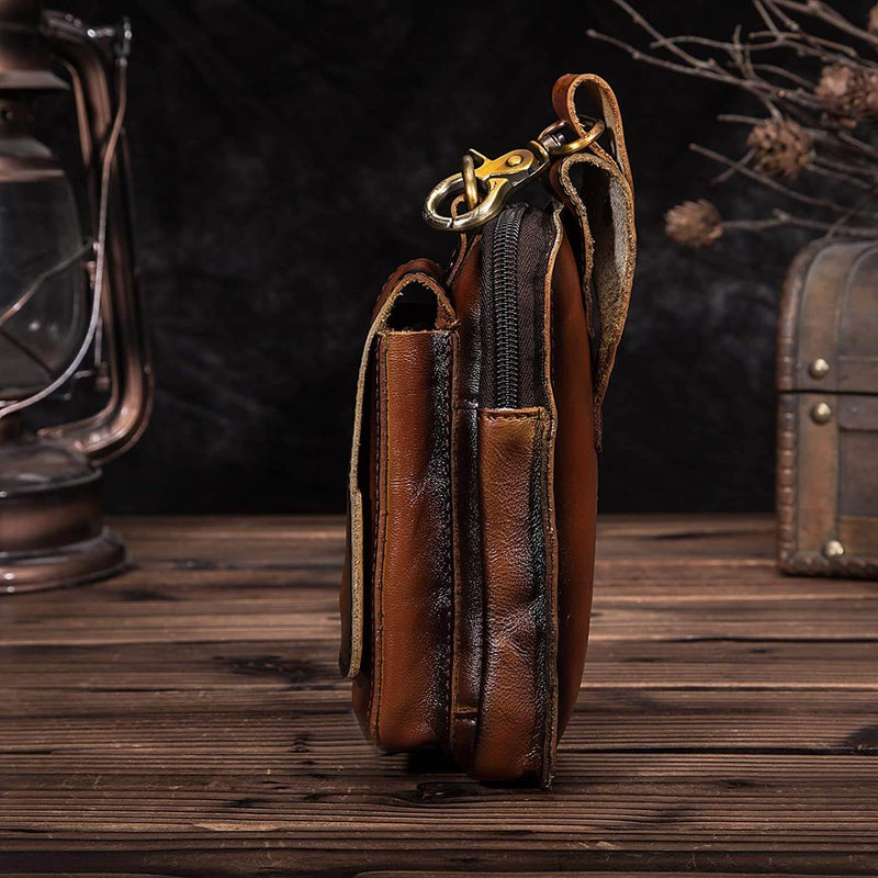Durable men's dark brown crossbody bag, a stylish and practical multi-pocket travel accessory.