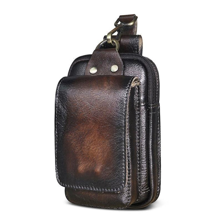 Versatile men's dark brown waist bag or crossbody, multi-pocket design perfect for everyday carry & travel.