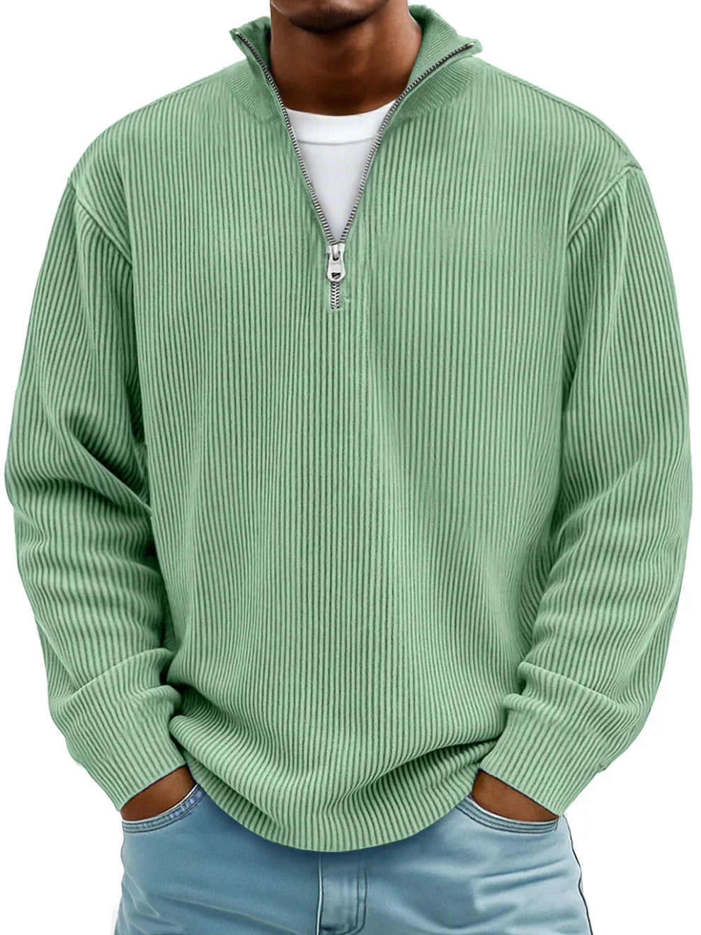 Stay warm in this stylish men's half-zip ribbed sweater, perfect for fall and winter comfort.