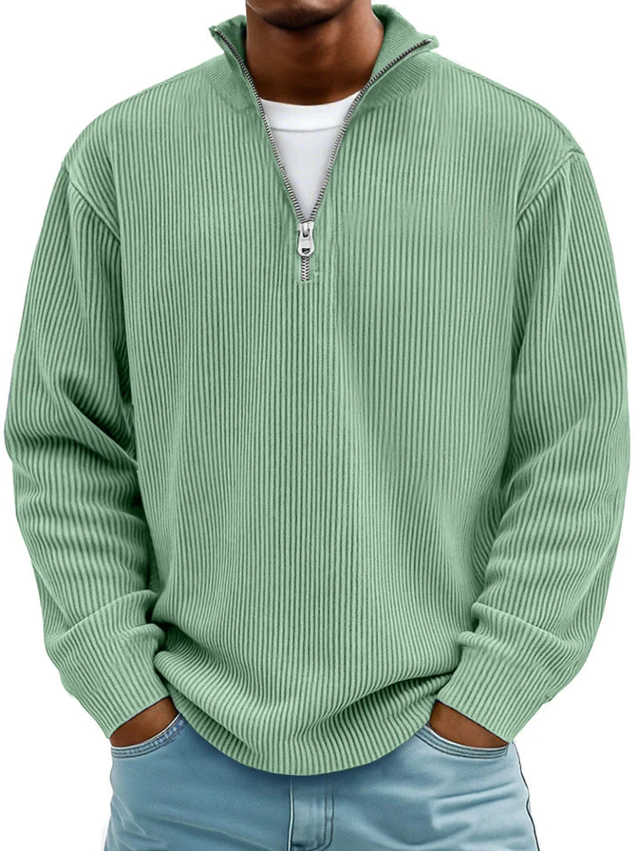 Stay warm in this stylish men's half-zip ribbed sweater, perfect for fall and winter comfort.
