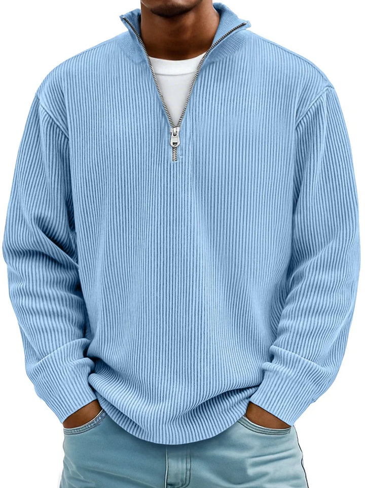 Men's half-zip ribbed knit sweater, comfortable & stylish for fall fashion and winter layering.