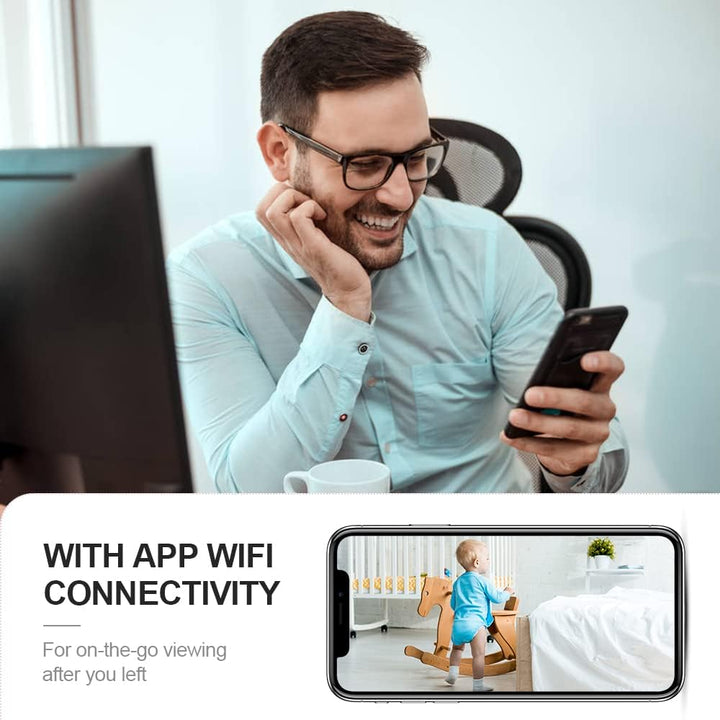 High-resolution 4K WiFi security camera. Mini hidden indoor cam with night vision for smart home surveillance.
