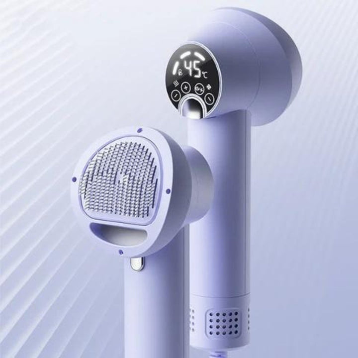 Dog 2-in-1 pet hair dryer and grooming brush for efficient drying & detangling. Essential dog grooming tool.