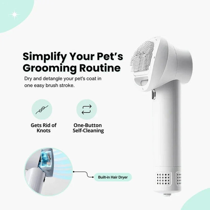 Pet hair dryer & grooming brush. Quiet dog dryer for fast pet drying, deshedding, and comfortable dog care.