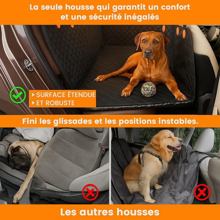 Durable pet travel hammock with side flaps for dogs, ensuring easy car seat protection & cleanliness.