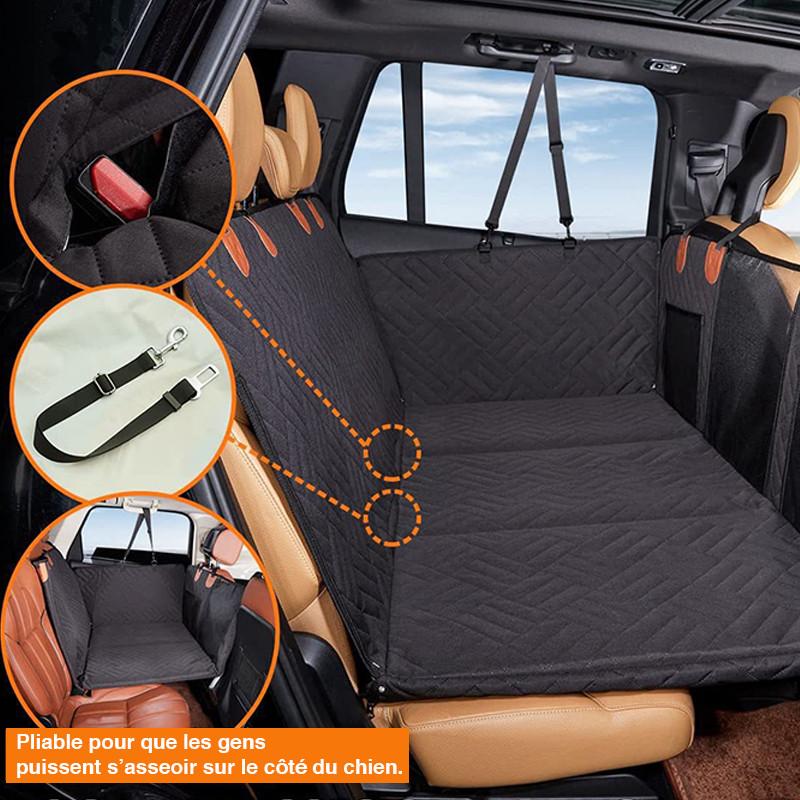Waterproof dog car seat hammock & pet seat cover with side flaps for full vehicle interior protection.
