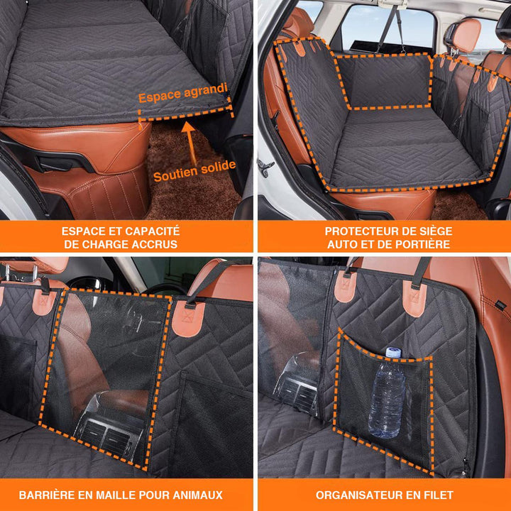 Secure dog car seat hammock with side flaps, ensuring safe & comfortable pet travel. Essential dog accessory.
