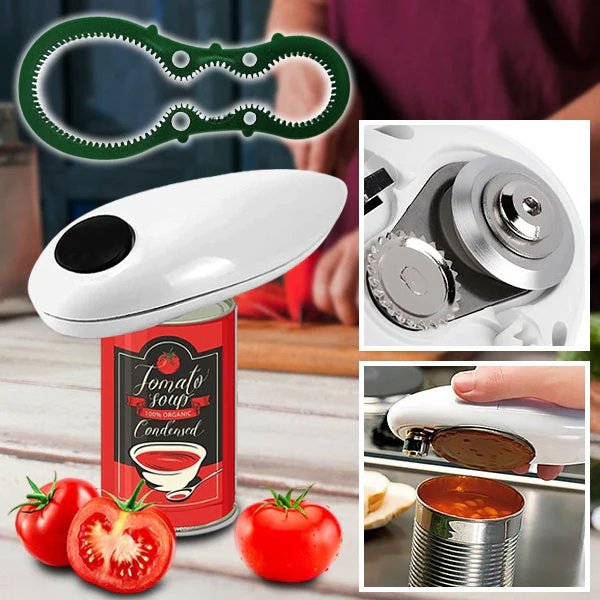Senior-friendly automatic electric can & bottle opener for effortless, easy kitchen use.