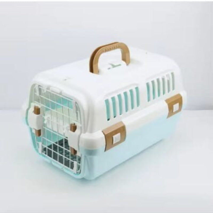 Foldable cat travel kennel with breathable mesh & travel bowl. Comfortable for small animals.