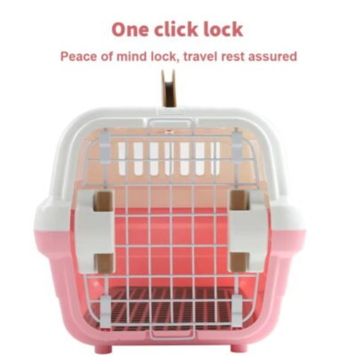 Secure, breathable & foldable cat carrier for comfortable pet travel. Includes a soft pad & bowl.