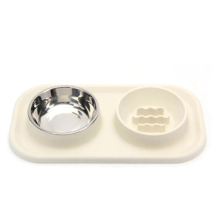 Pet's dual slow feeder & water bowl ensures healthy eating, digestion & hydration for dogs, cats. Non-slip design.