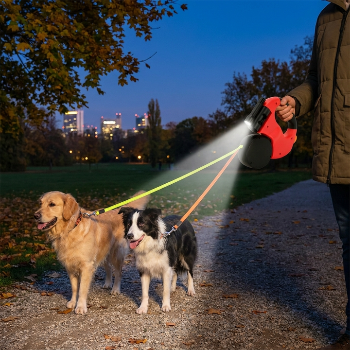 Dual dog leash for two pets, tangle-free walking gear for dog owners. Control two dogs with ease and safety.