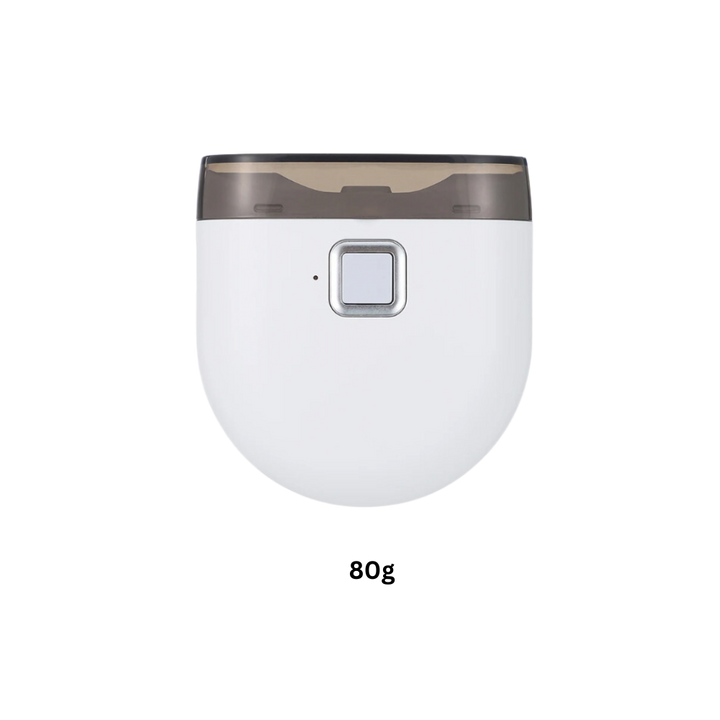 Dual-speed electric nail clipper with LED; white, sleek design for precise, safe, and convenient nail care for all ages.