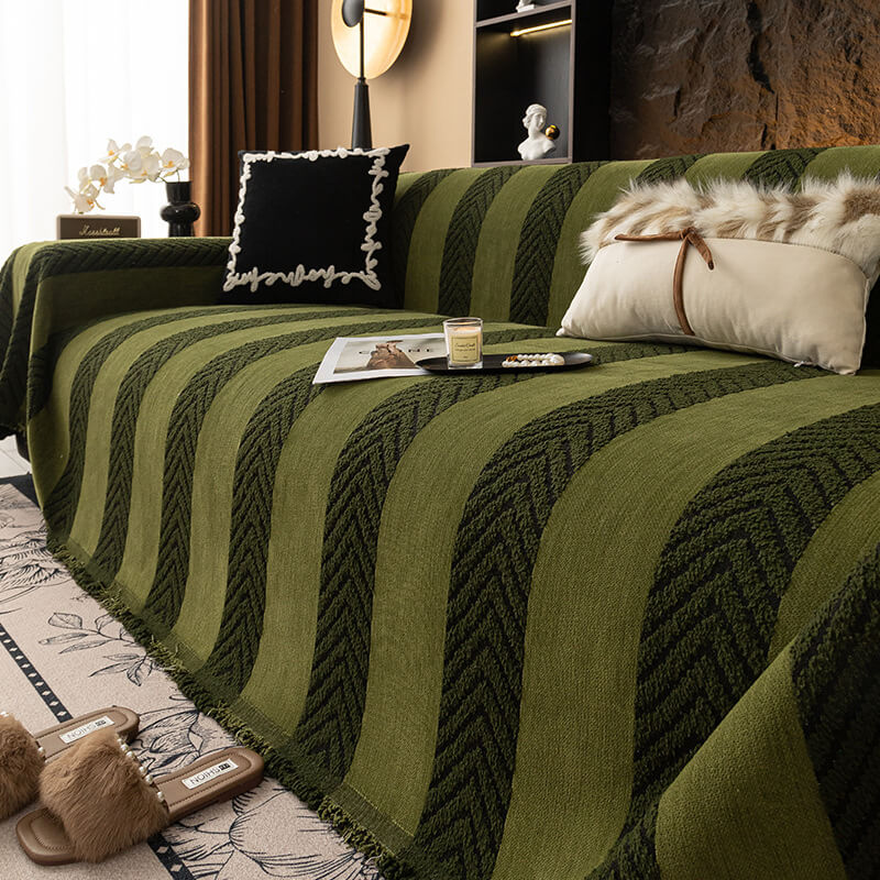 Luxurious herringbone chenille sofa cover. A durable throw for furniture protection and cozy home decor.