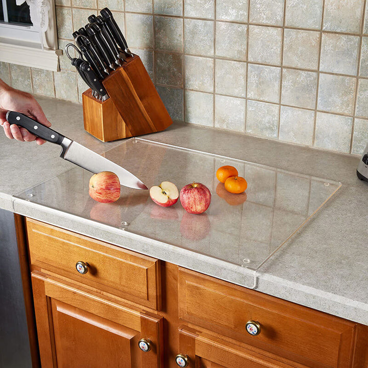 Modern transparent acrylic non-slip serving board, ideal for elegantly presenting food and appetizers.