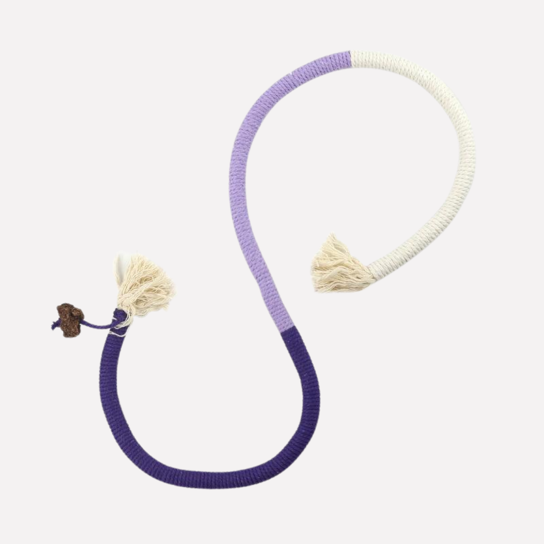 Interactive cat rope toy, perfect for playful felines. Durable woven chew toy provides entertainment & enrichment.