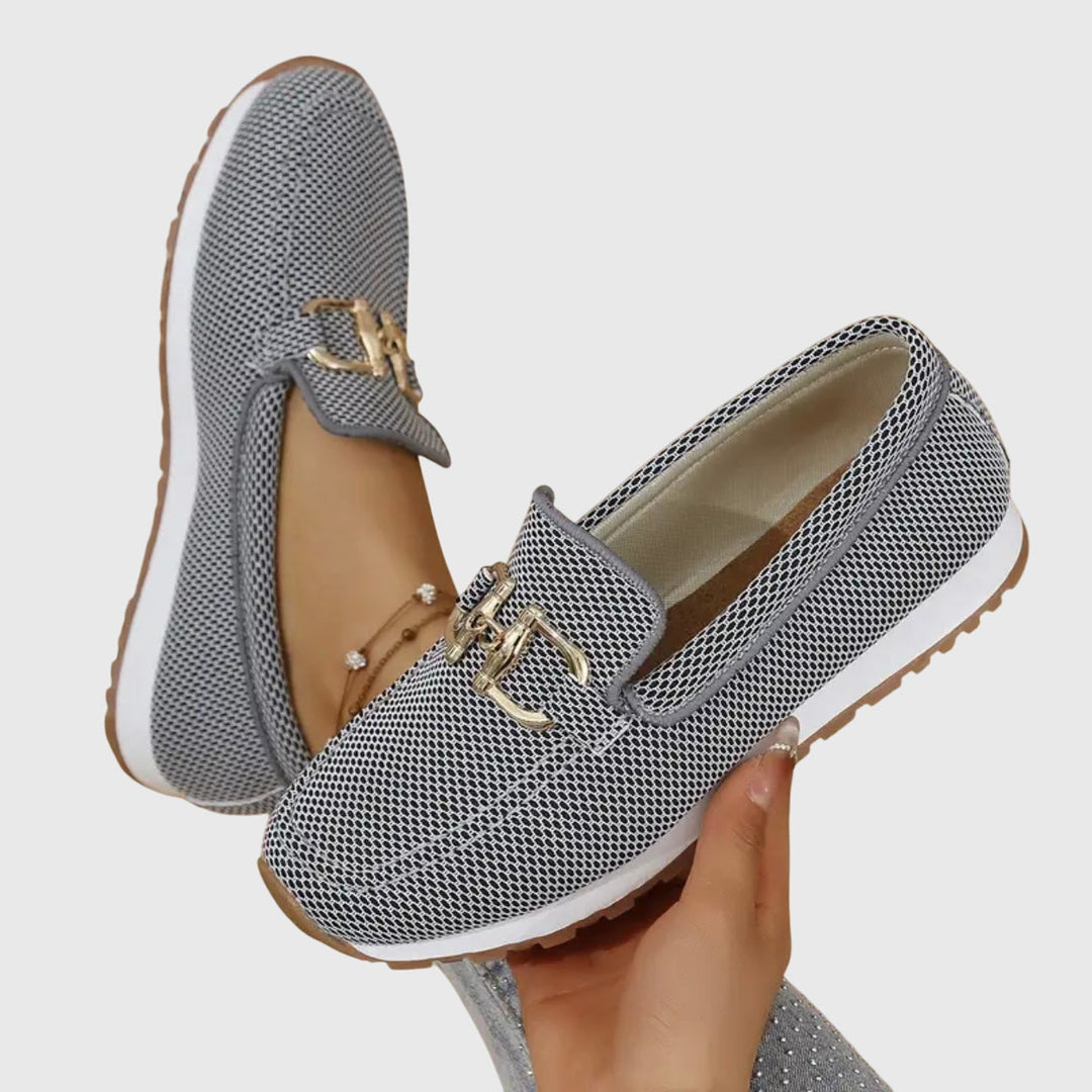 Women's dusty blue horsebit loafers, offering slip-on comfort and a chic, preppy look for daily wear.