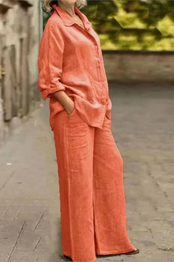 Effortless women's wide-leg matching outfit set in a comfortable, relaxed fit. Perfect two-piece co-ord for loungewear.