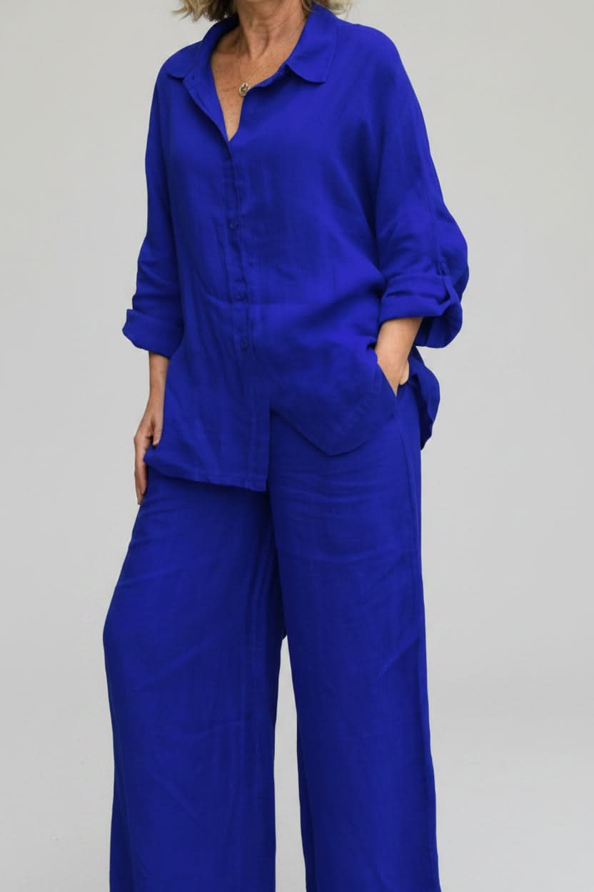 Relaxed fit women's wide-leg matching outfit, a comfortable two-piece co-ord set for effortless style and casual wear.
