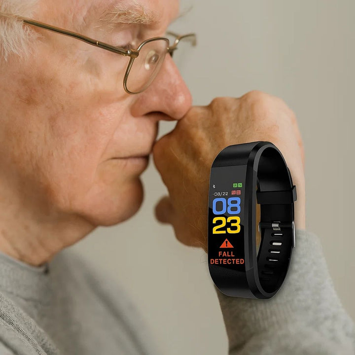 Senior care smartwatch with automatic fall detection, real-time GPS tracking, and medical alert system.