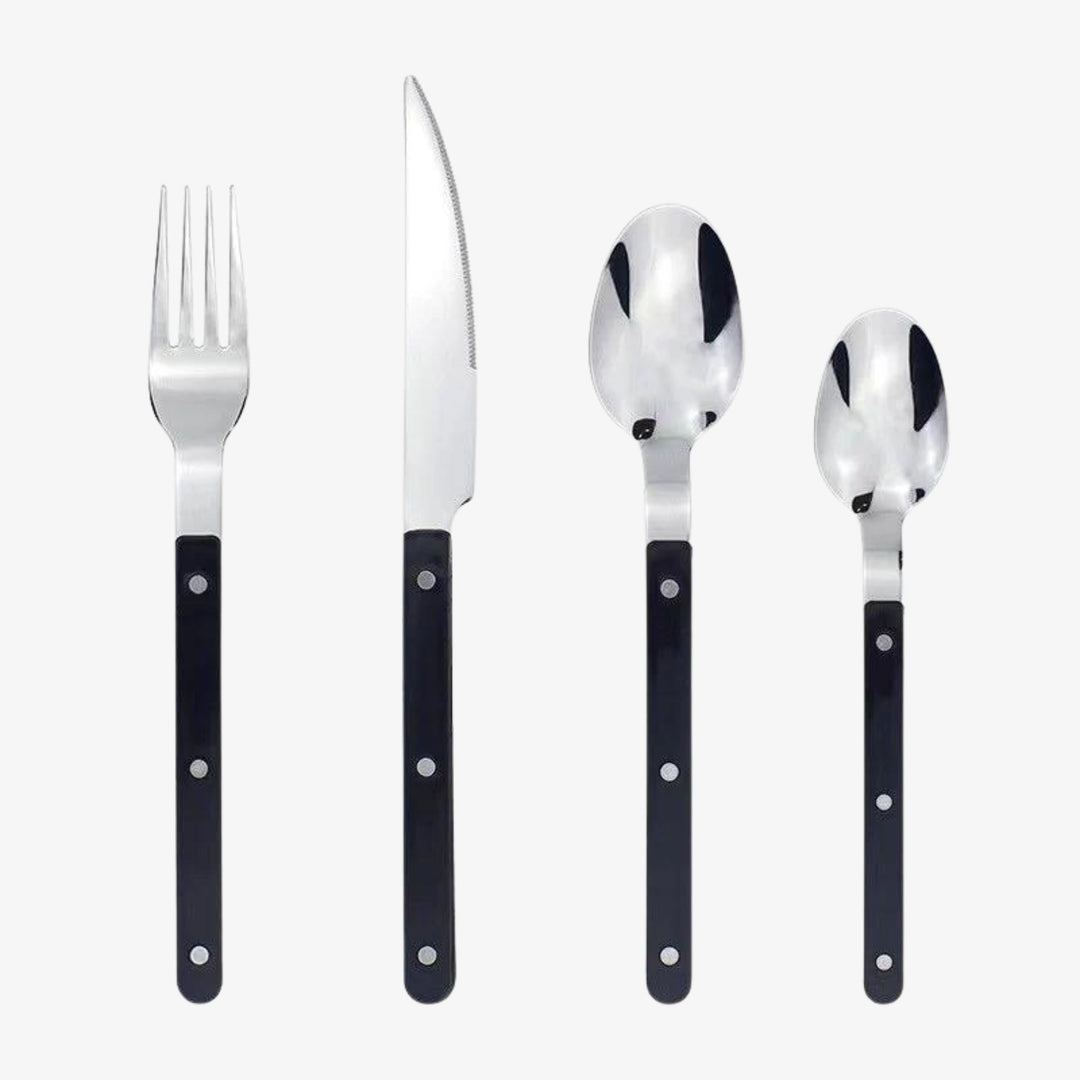 Elegant 24-piece engraved stainless steel flatware set for home dining, kitchen & tableware.