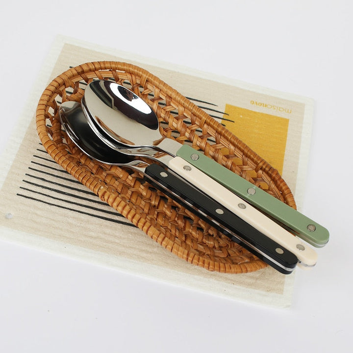 Gift-ready 24-piece engraved stainless steel cutlery set, ideal for sophisticated home dining & kitchenware.
