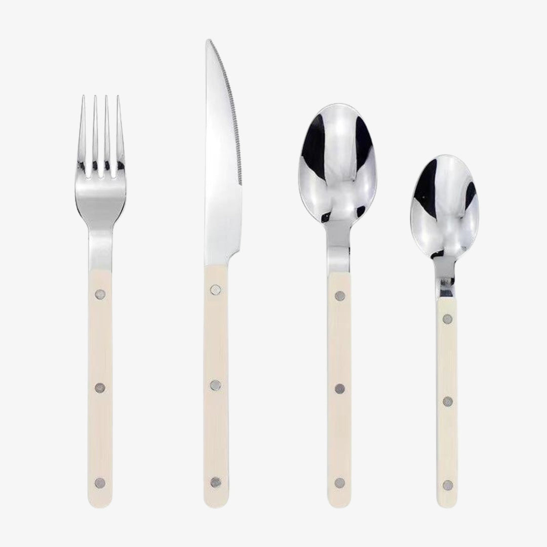 High-quality 24-piece engraved stainless steel flatware for elegant home and kitchen dining.