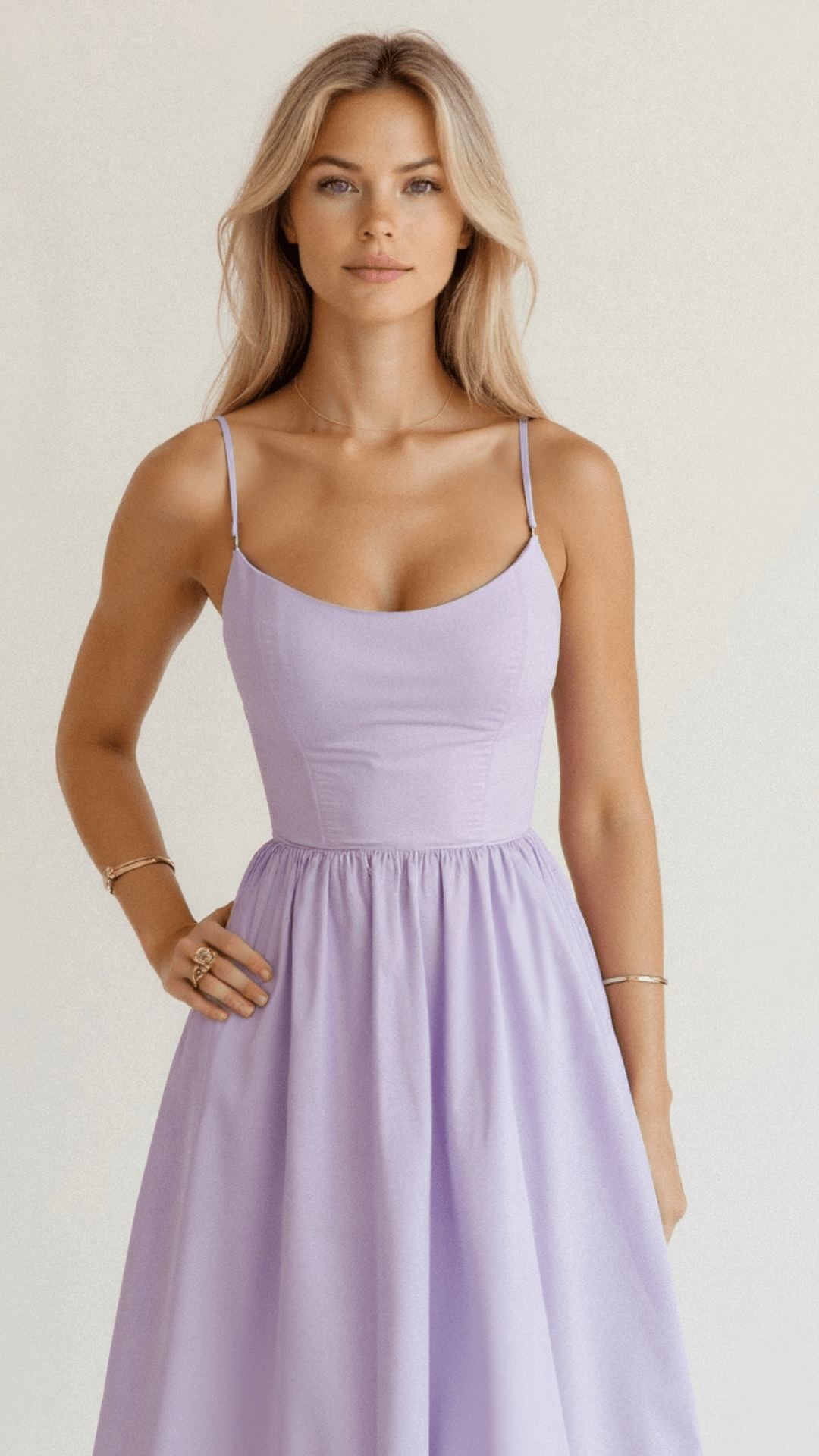Light & flowy A-line midi dress for women. Perfect elegant spring or summer special occasion outfit.